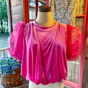 Maeve by Anthropologie Velvet Puff Sleeve Top